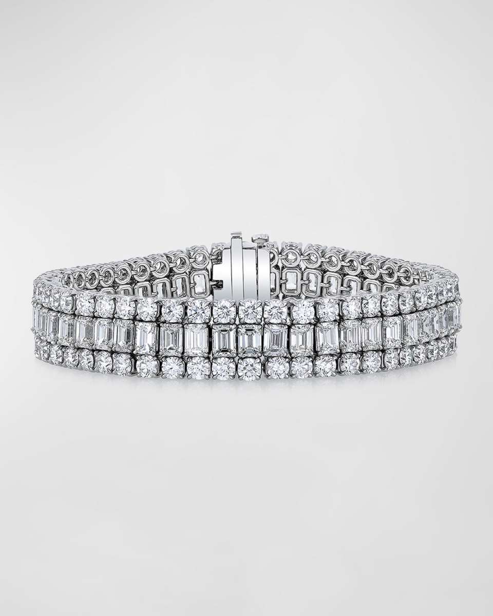 Platinum 3 Row Diamond Bracelet, 7", 29.80tcw