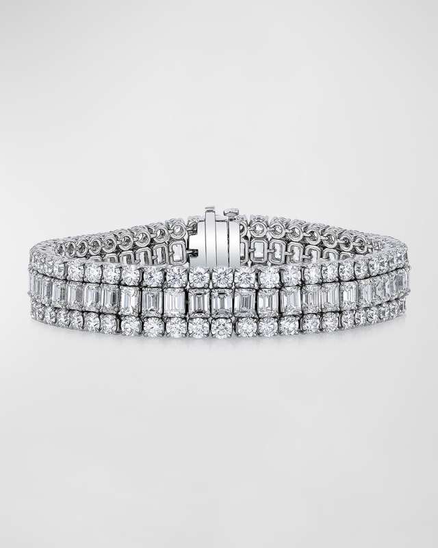 Platinum 3 Row Diamond Bracelet, 7", 29.80tcw