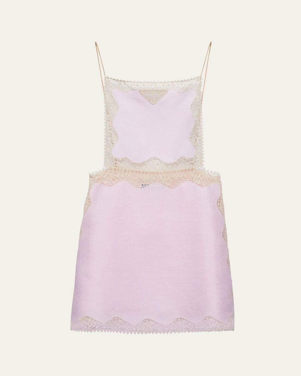 Linen Mini Dress with Lace Embroidery