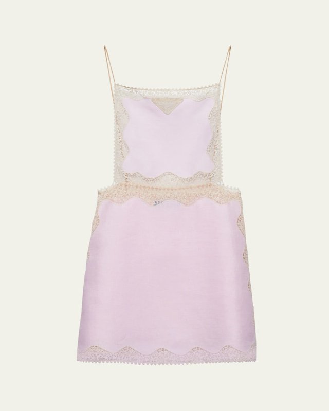 Linen Mini Dress with Lace Embroidery