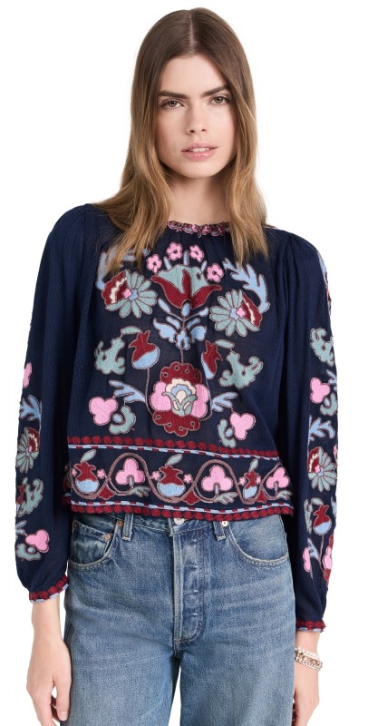 Sea Eclisse Embroidery Top Navy
