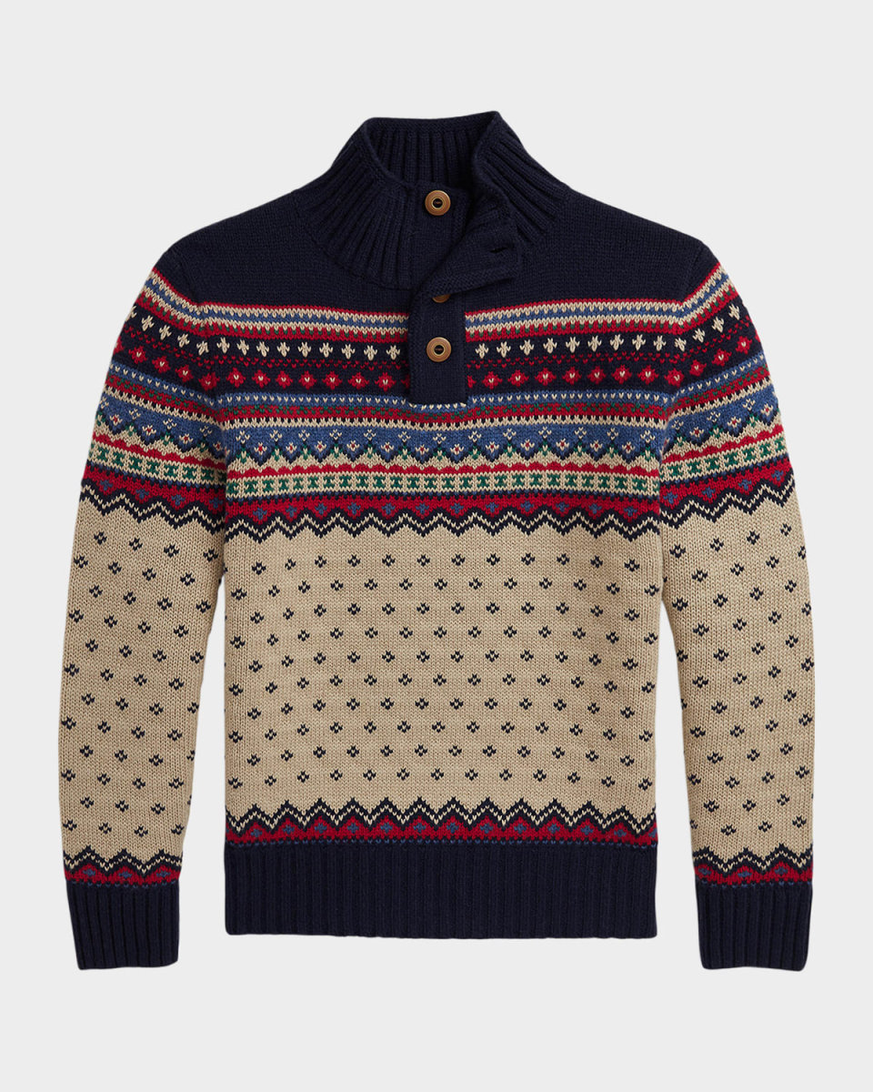 Boy's Nordic-Inspired Pullover Sweater, Size S-
