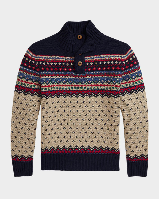 Boy's Nordic-Inspired Pullover Sweater, Size S-