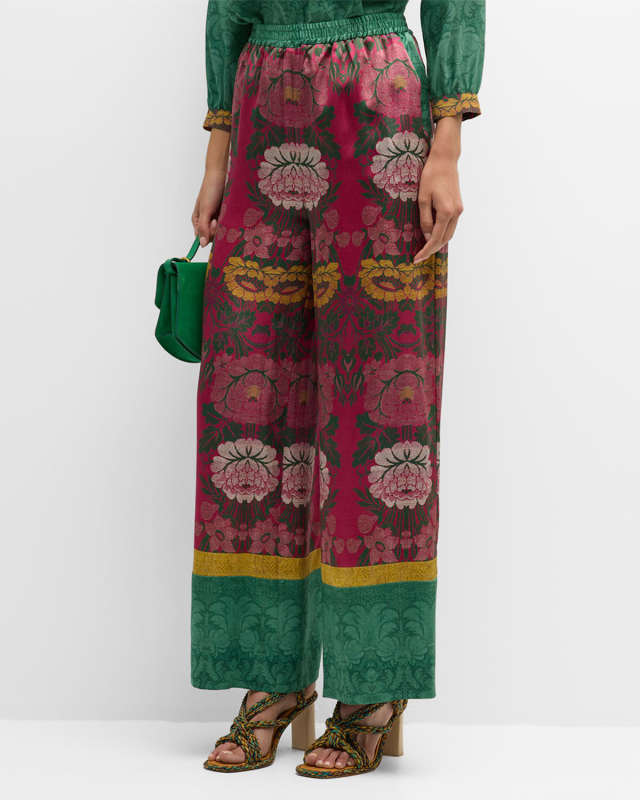 High-Rise Floral-Print Silk Palazzo Pants
