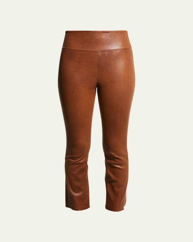 High-Waist Flare-Leg Cropped Leather Leggings