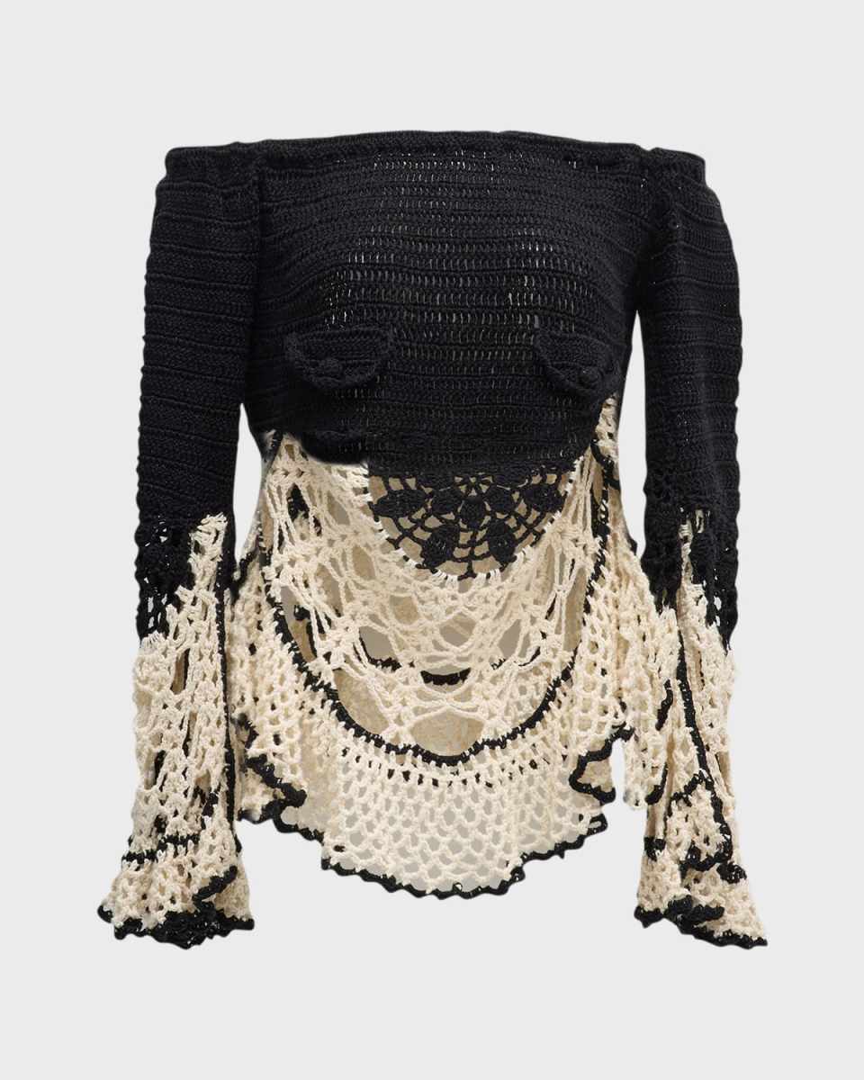Machi Crochet Knit Off-The-Shoulder Top