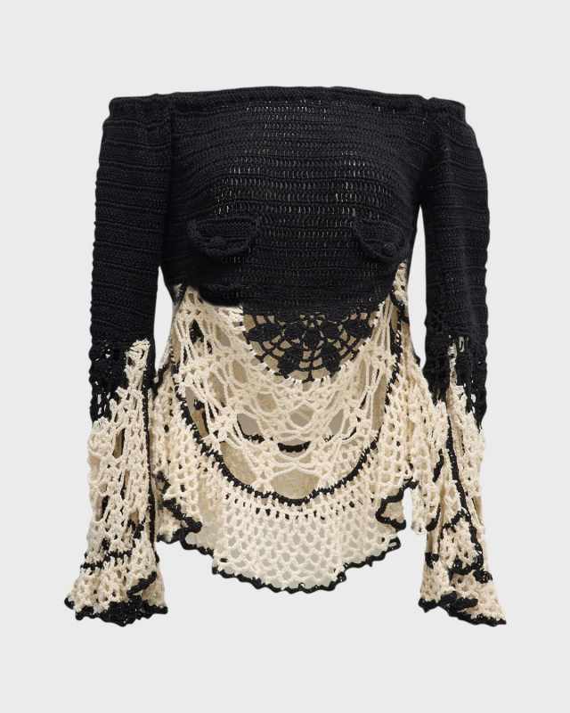 Machi Crochet Knit Off-The-Shoulder Top