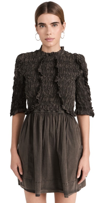 Sea Juni Garment Dye Smocked Dress Black