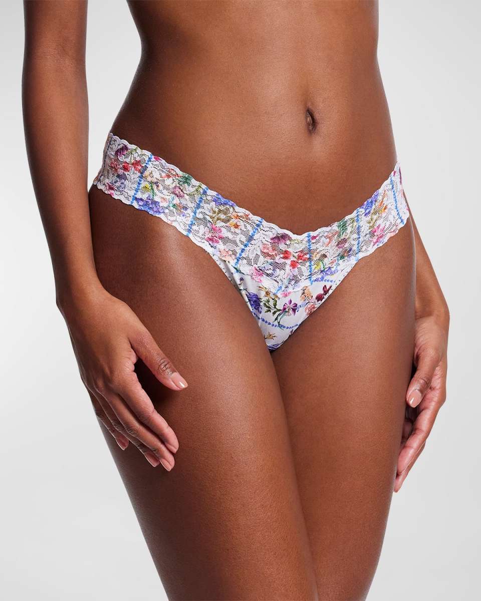 Low-Rise Floral-Print Lace Thong