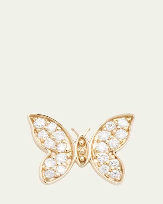 14k Diamond Tiny Butterfly Stud Earring, Single