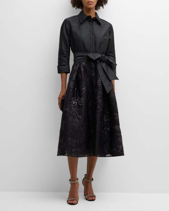 Organza Jacquard & Taffeta Midi Shirtdress