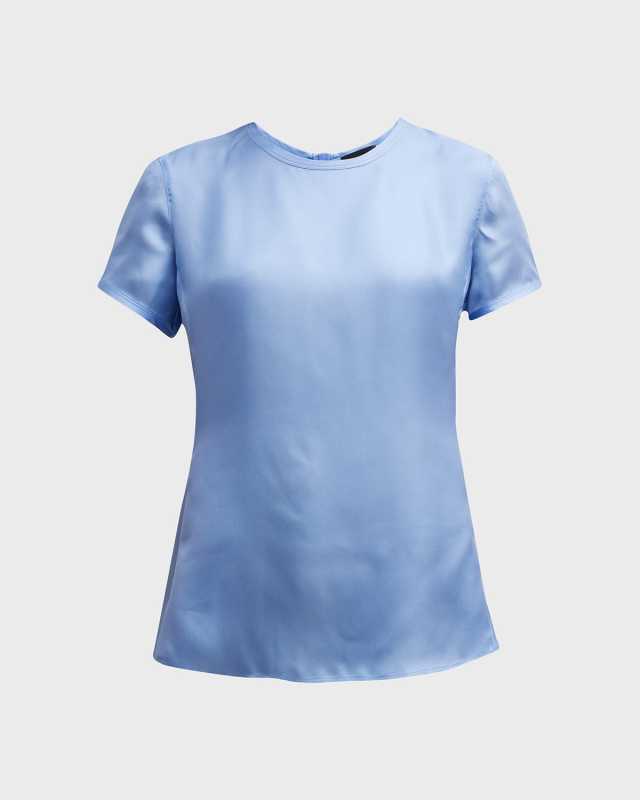 Crewneck Short-Sleeve Silk T-Shirt