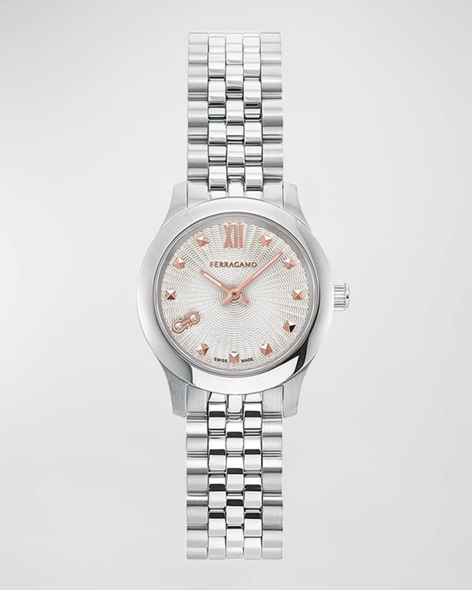 25mm Ferragamo Duo Mini Watch with Silver Dial, Stainless Steel