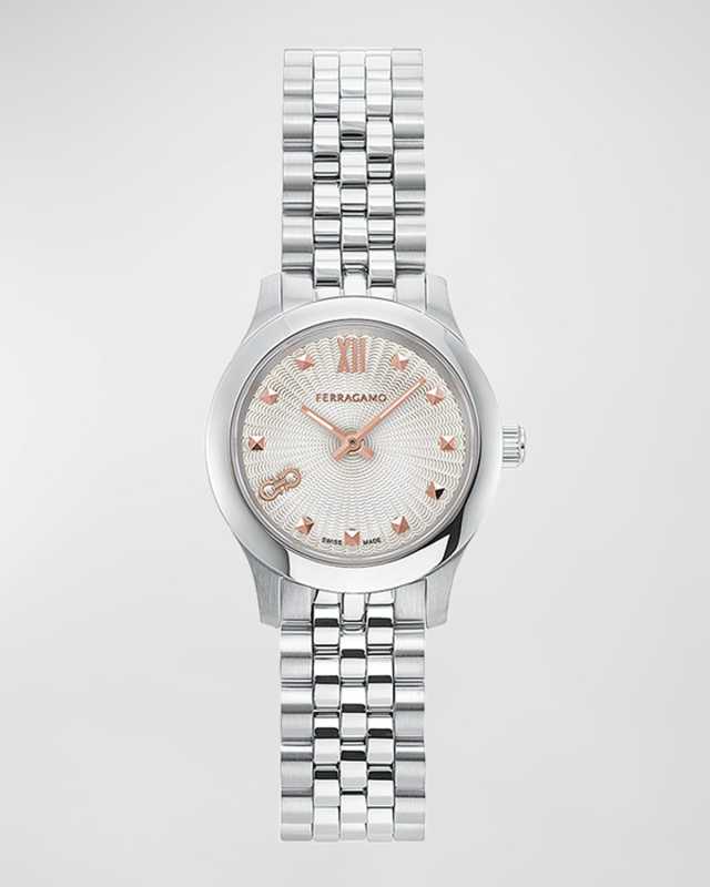 25mm Ferragamo Duo Mini Watch with Silver Dial, Stainless Steel