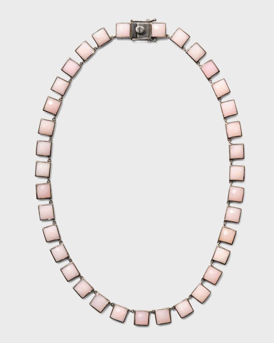 Large Tile Riviere Necklace in Pink Opal