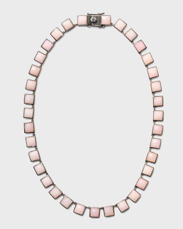 Large Tile Riviere Necklace in Pink Opal
