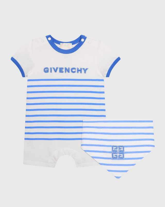 Boy's Striped 4G Embroidered Overall Set, Size 1M-18