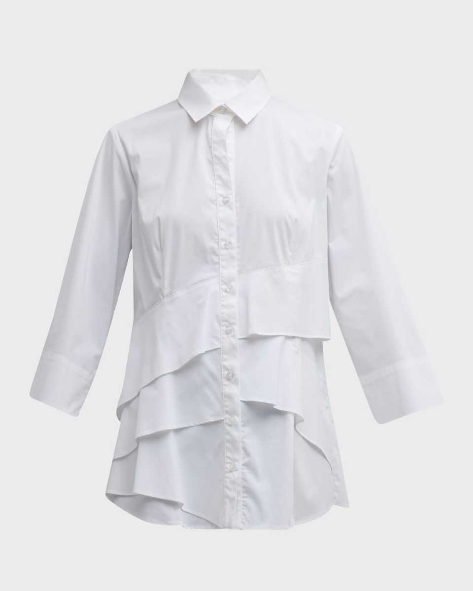 Jenna Button-Down Ruffle Poplin Top