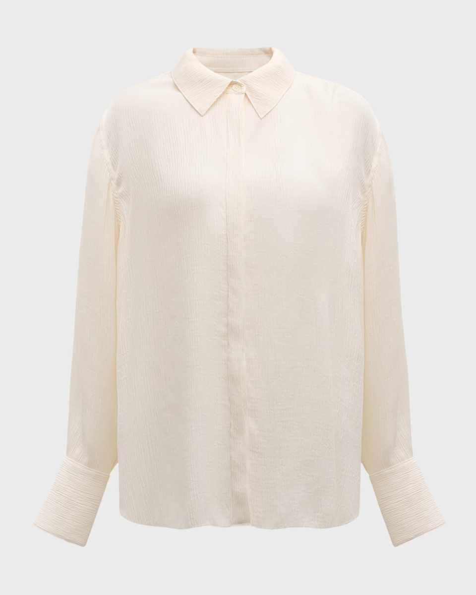 Crinkle Button-Front Shirt
