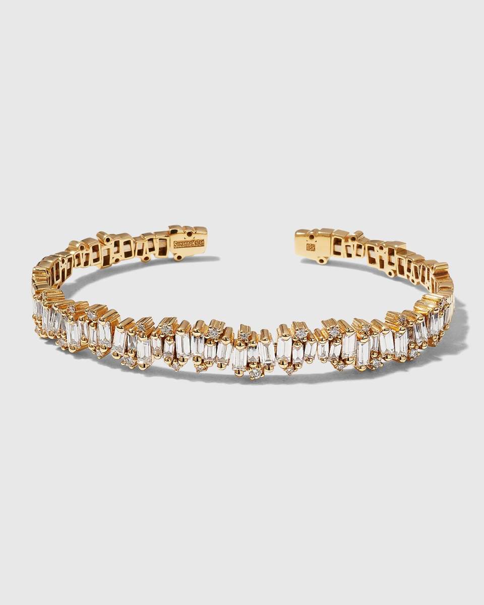 Yellow Gold Flexible Bangle with White Diamonds