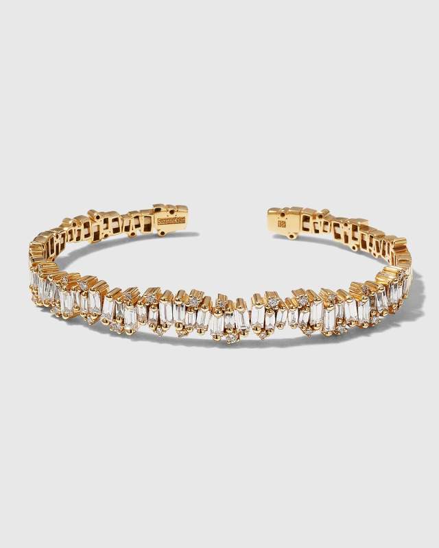 Yellow Gold Flexible Bangle with White Diamonds