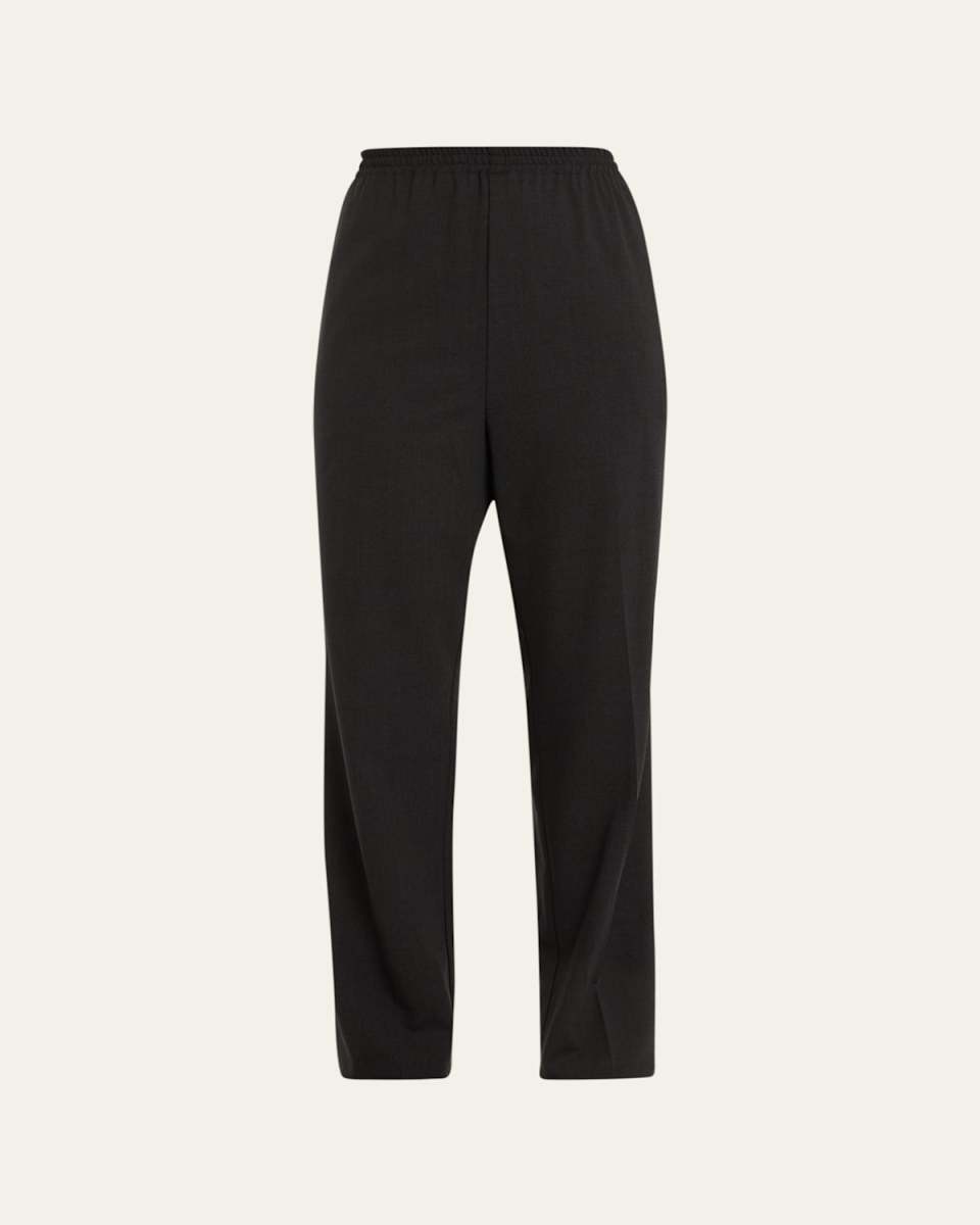 Narrow Elastic Waist Wool Trousers