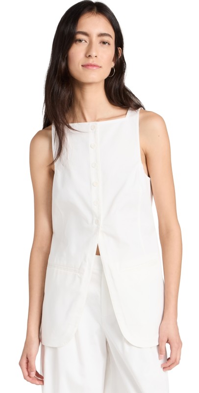 Tibi Chino Slit Front Sleeveless Tunic White