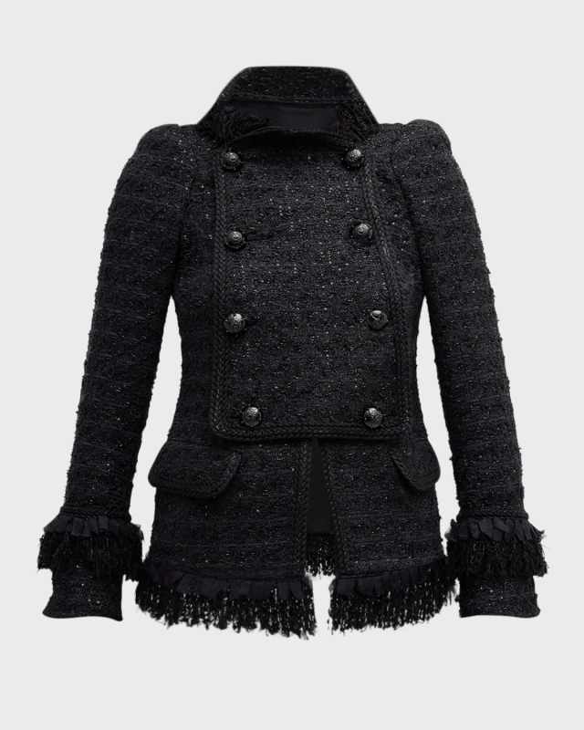 Luxury Tweed Blazer Jacket with Detachable Front Panel