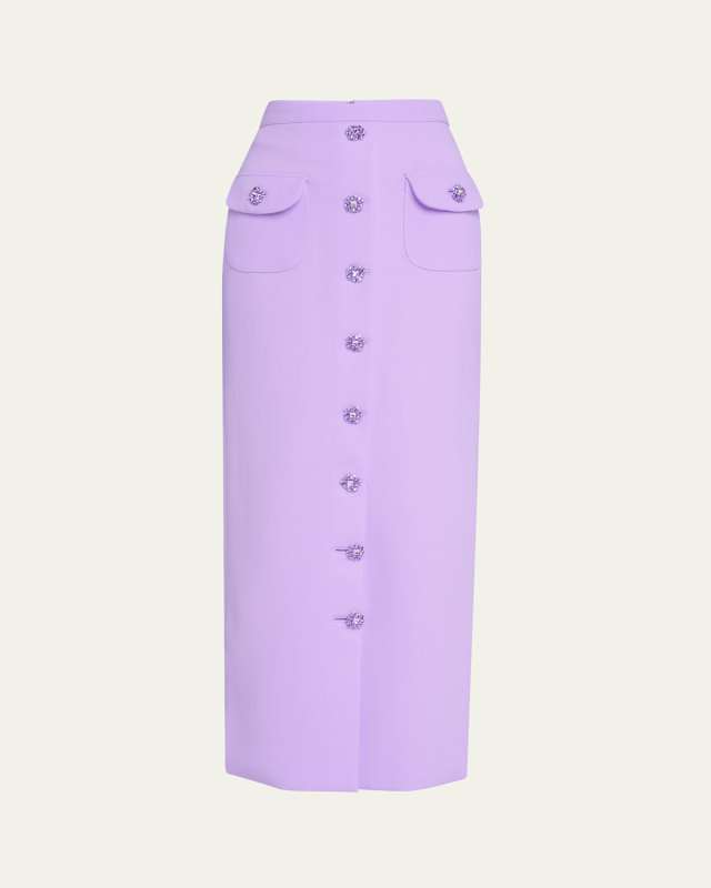 Dakota Wool Crepe Pencil Skirt with Crystal Buttons