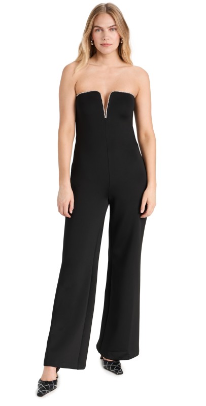 Good American Crystal Scuba V Bar Jumpsuit Black001