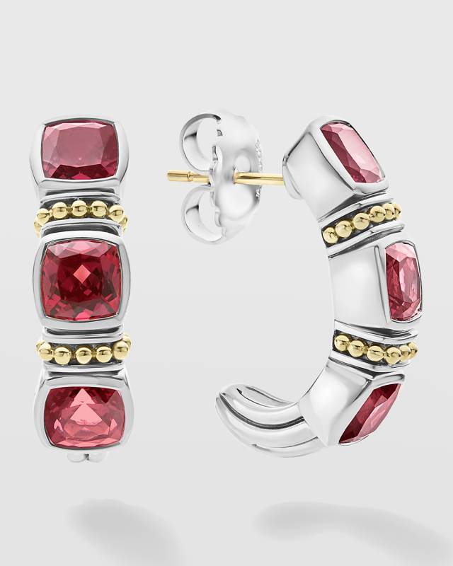 Rittenhouse Rhodolite Garnet 6mm Cushion Triple J-Hoop Earrings