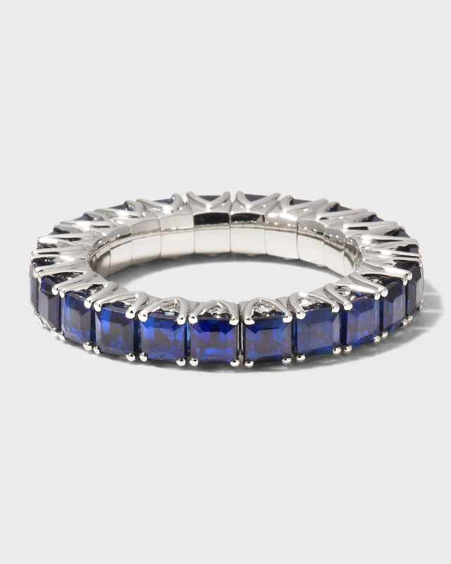 White Gold Xpandable Emerald-Cut Sapphire Band, Size 6.5-13.5