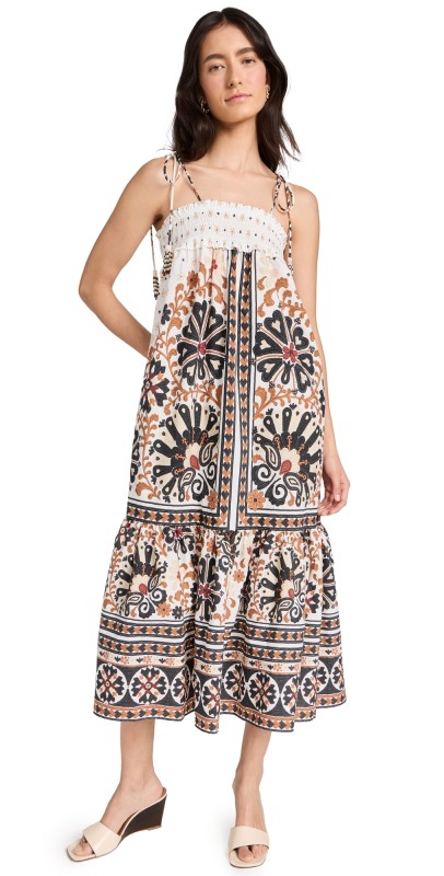 FARM Rio Flower Fan Tapestry Off-White Midi Dress Flower Fan Tapestry Off-White