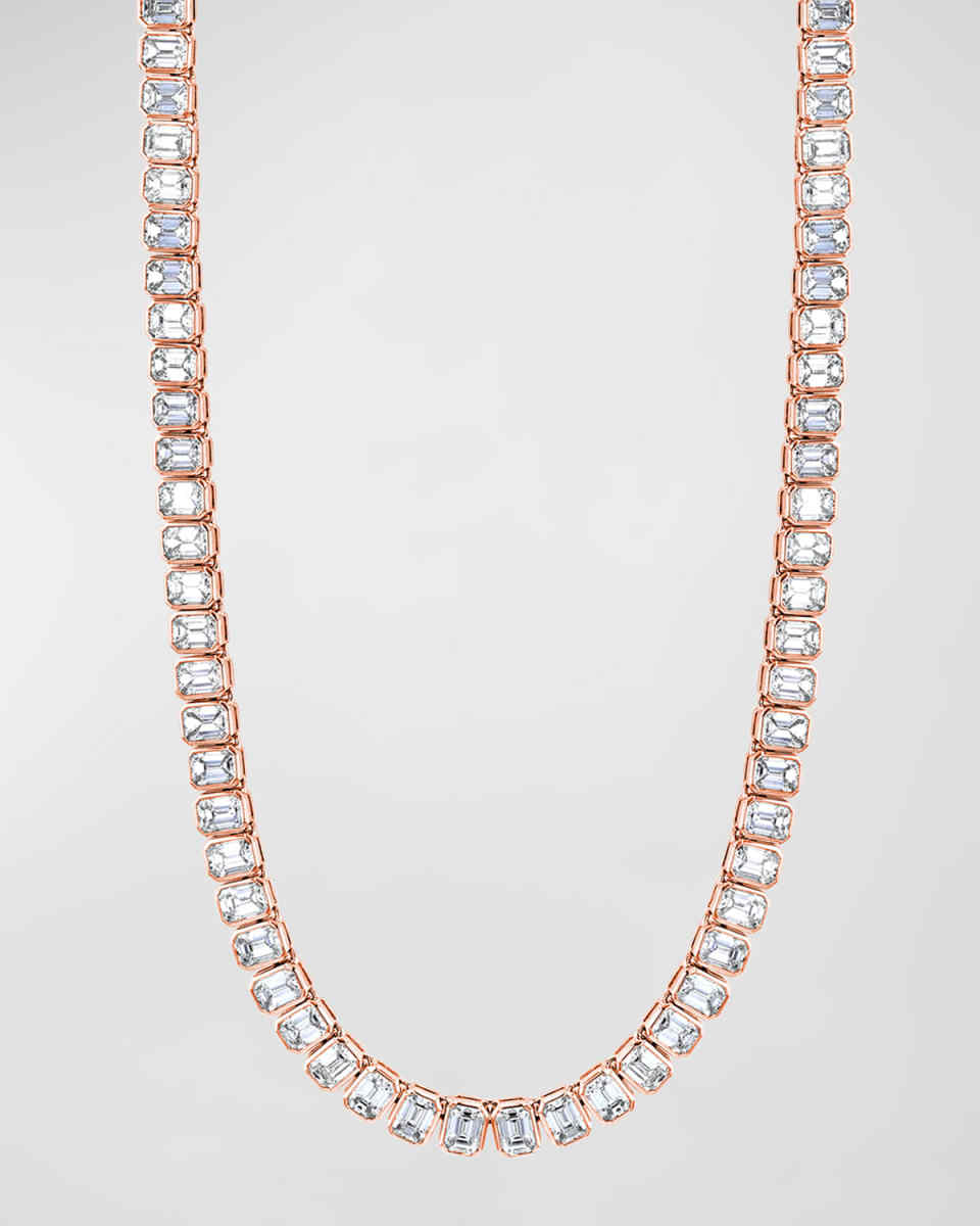 x Christina Adamo 18K Gold 16" North South Bezel Set Emerald-Cut Diamond Tennis Necklace, 21.40tcw