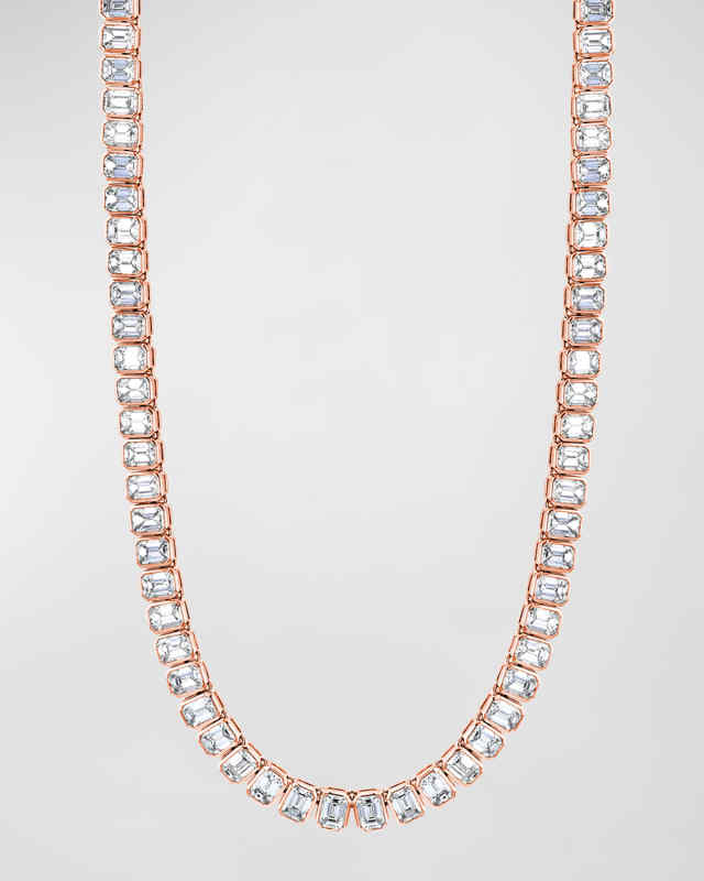 x Christina Adamo 18K Gold 16" North South Bezel Set Emerald-Cut Diamond Tennis Necklace, 21.40tcw