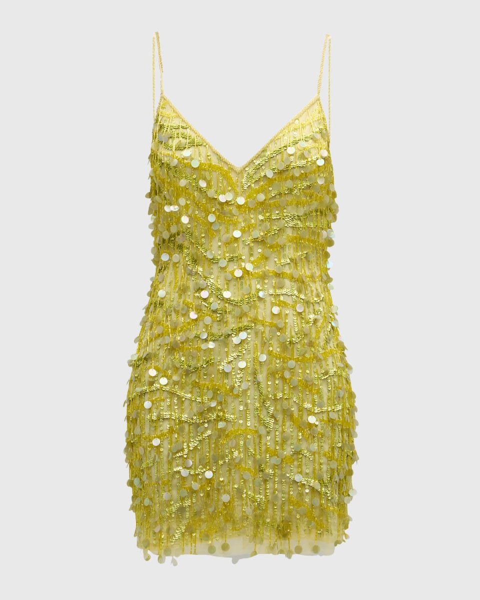 Beaded Fringe Deep V-Neck Mini Dress
