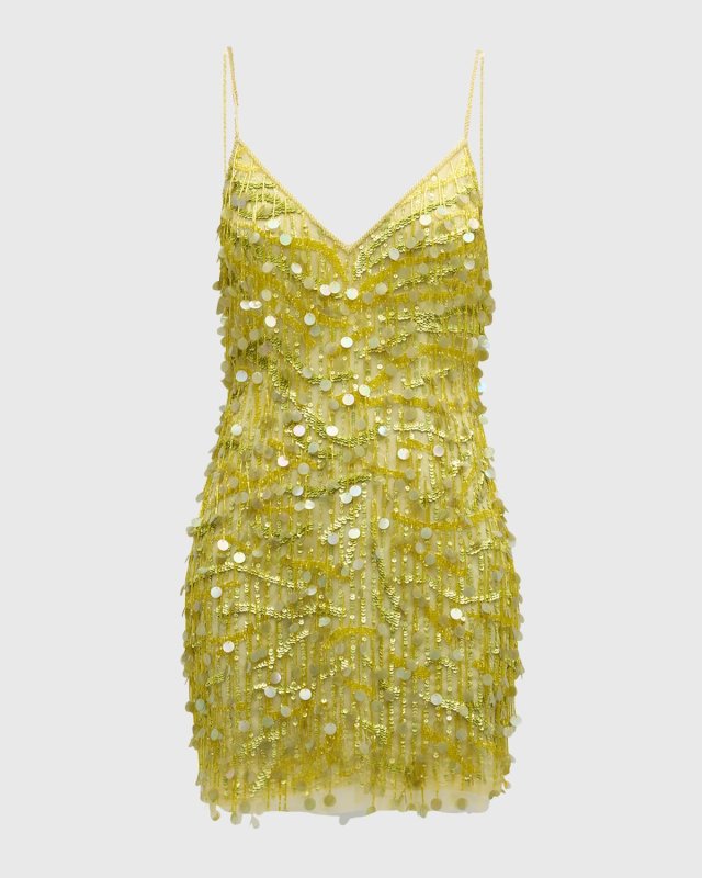 Beaded Fringe Deep V-Neck Mini Dress