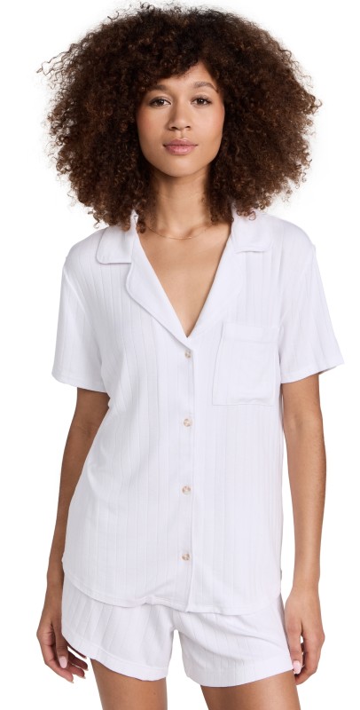 Eberjey Gisele Rib Relaxed Short Pj Set White