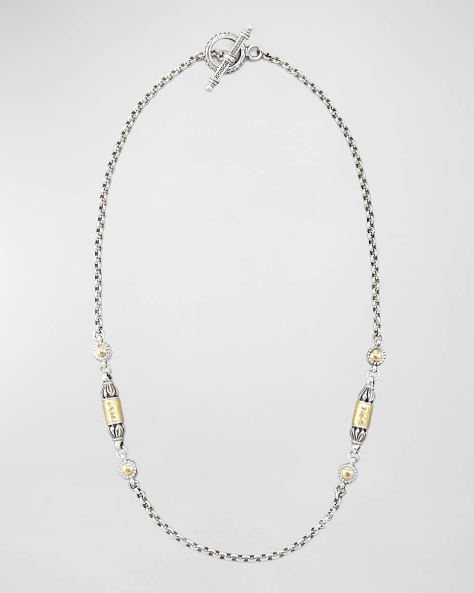 Gold Bullet-Station Necklace, 18"L