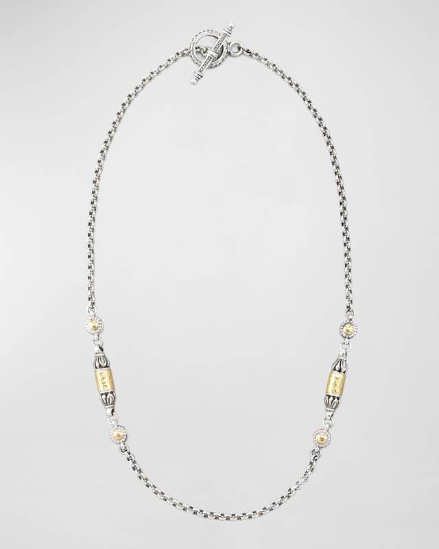 Gold Bullet-Station Necklace, 18"L