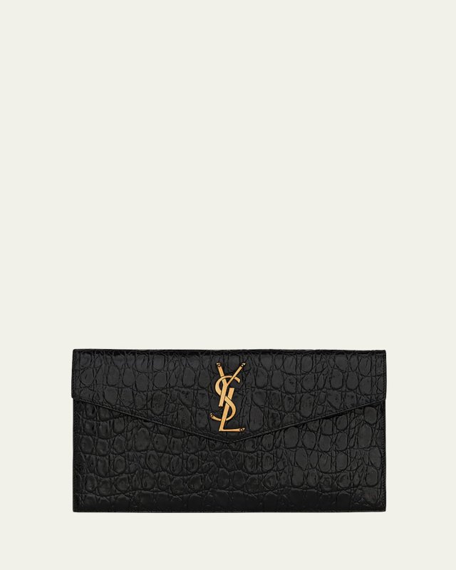 Uptown YSL Pouch in Croc-Embossed Leather
