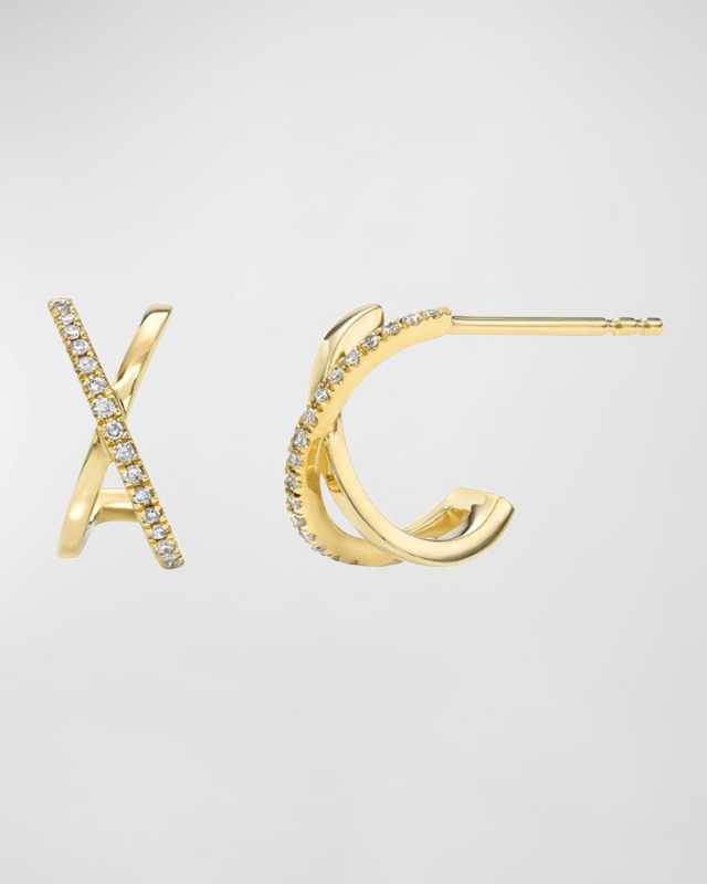 14K Gold and Diamond X Stud Earrings