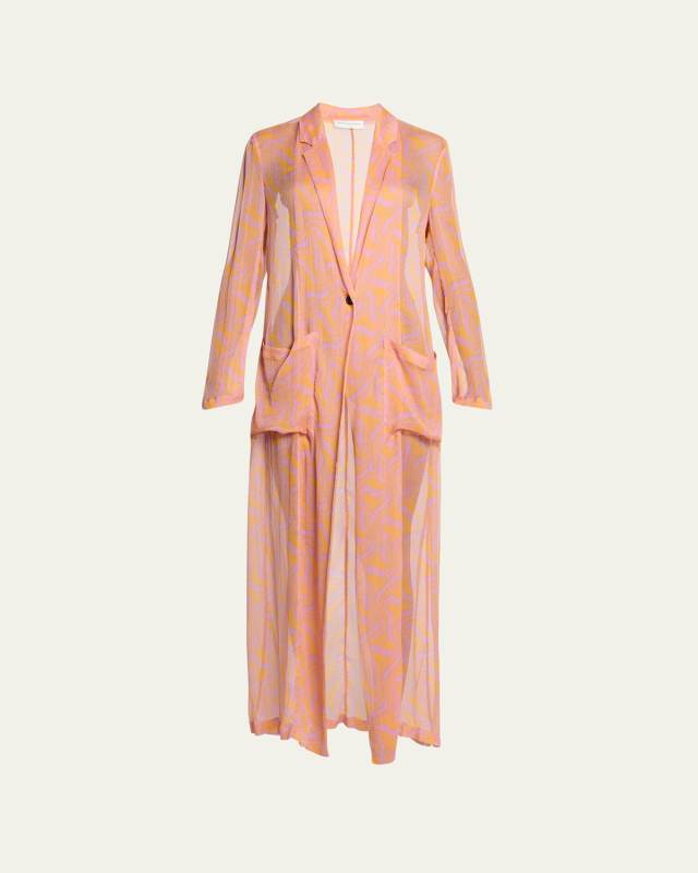 Bingo Semi-Sheer Long Printed Silk Jacket