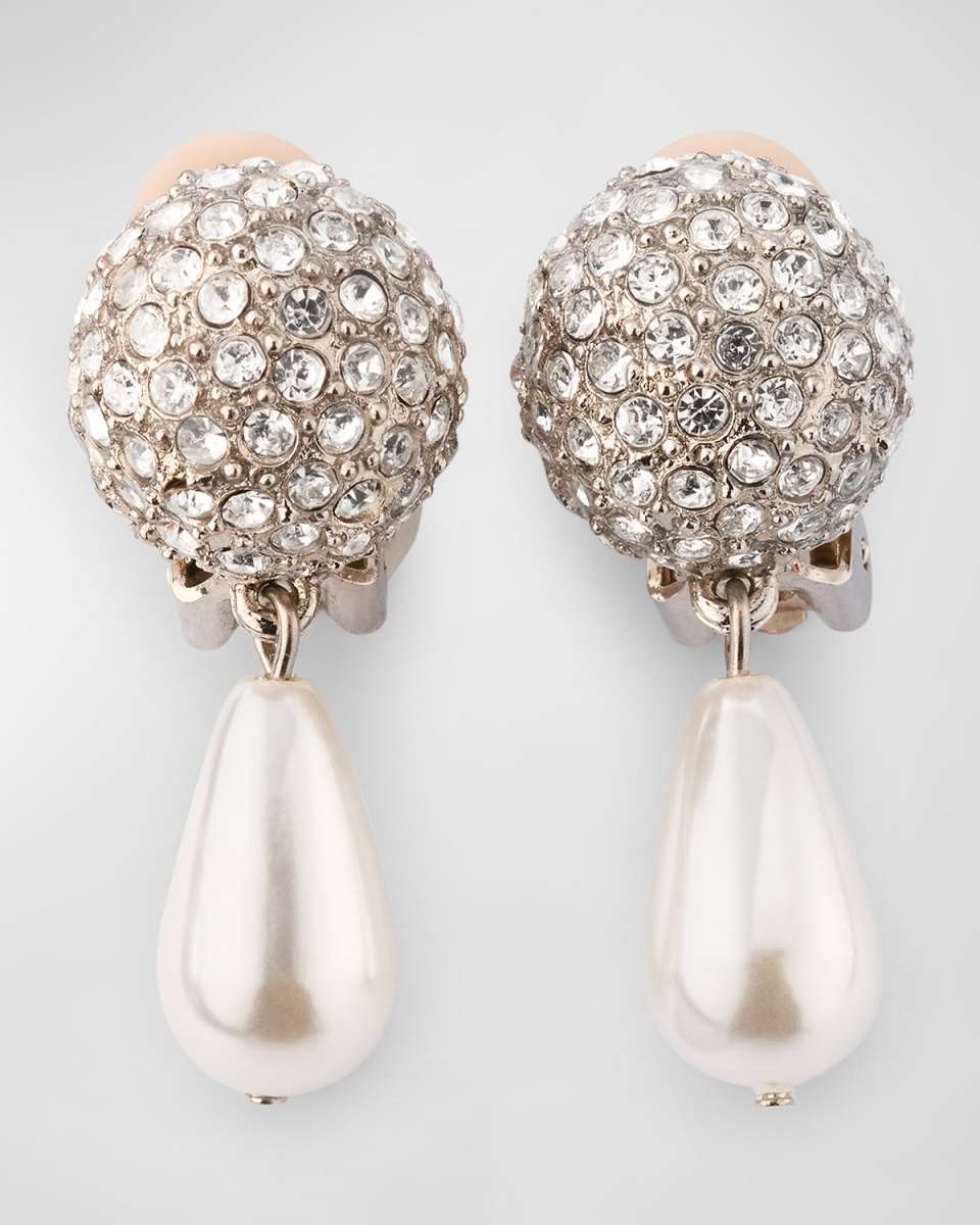 Crystal & Pearl Drop Clip-On Earrings