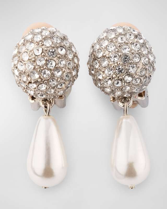 Crystal & Pearl Drop Clip-On Earrings
