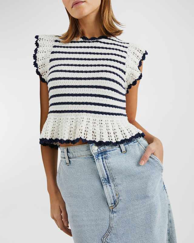 Coen Striped Crochet-Knit Blouse