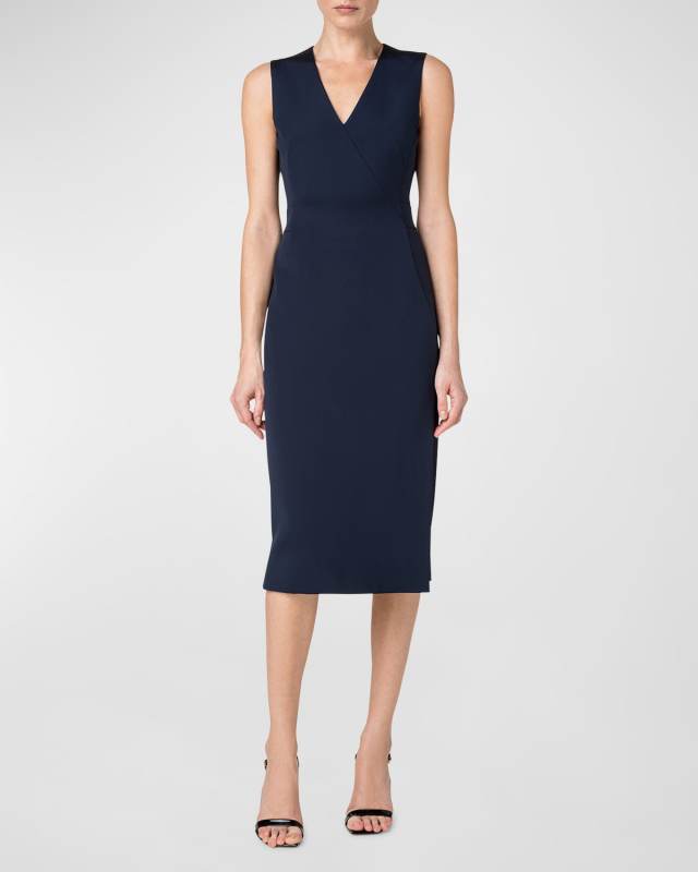 Silk Crepe Sheath Dress with Side Slits