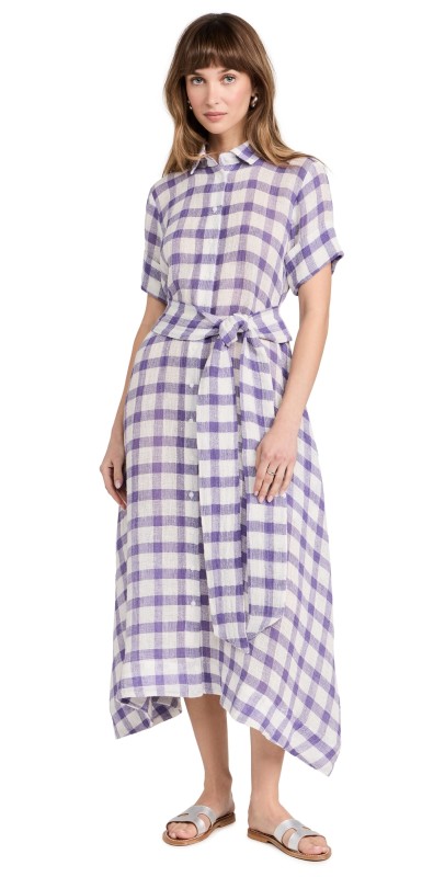 Lisa Marie Fernandez Classic Shirt Dress Lavender Gingham Chios Gauze
