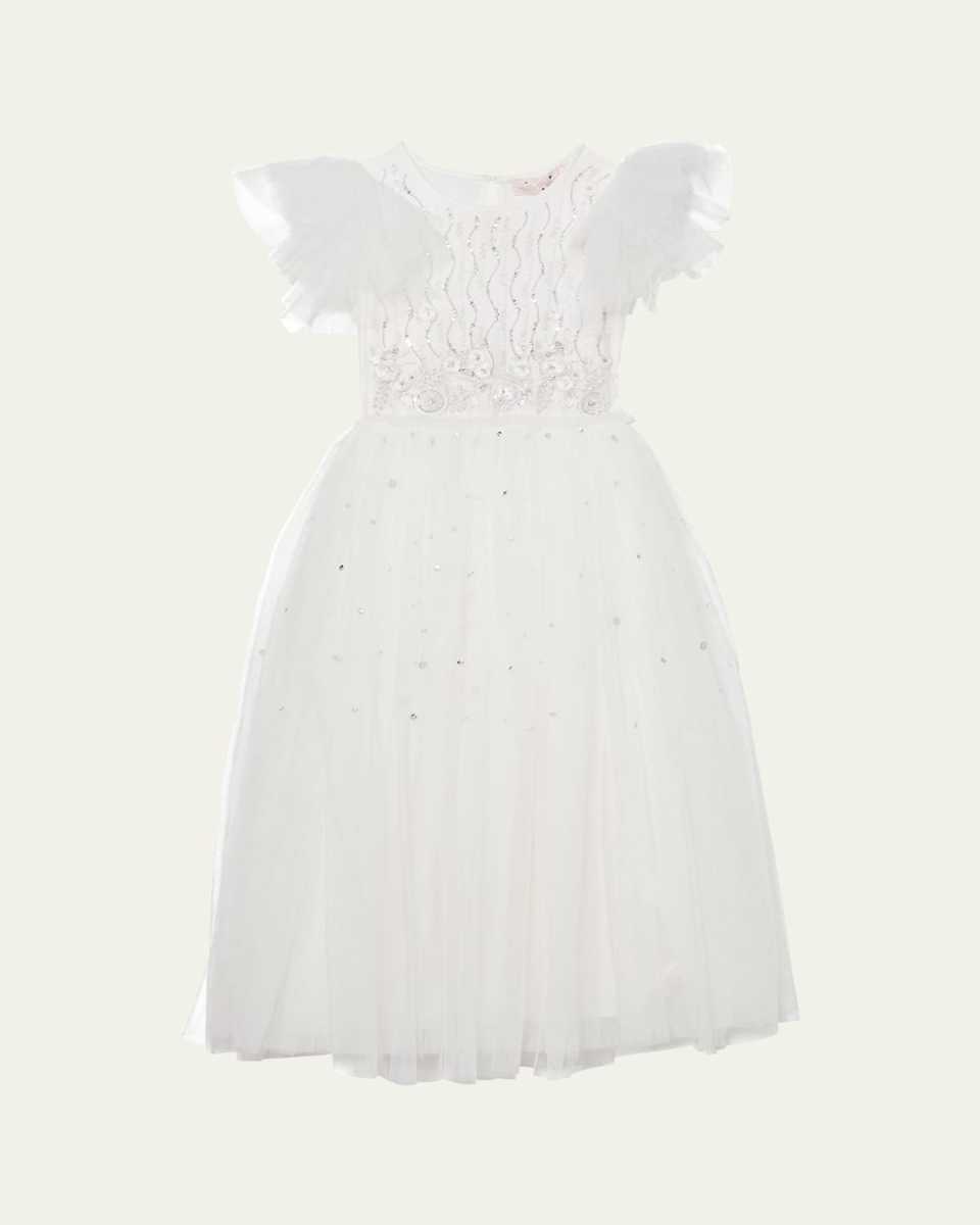 Girl's Wisteria Sequin Floral Applique Tutu Dress, Size 2