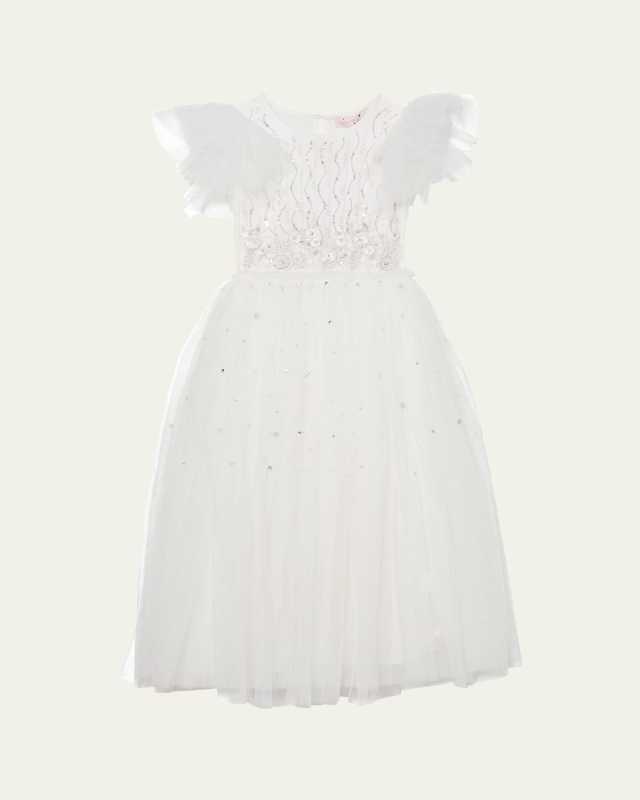 Girl's Wisteria Sequin Floral Applique Tutu Dress, Size 2